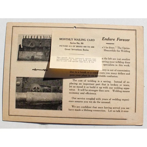 Vtg 1926 Welding Engineers Satisfactory Month Mailing Card Calendar Sample - Picture 2 of 2
